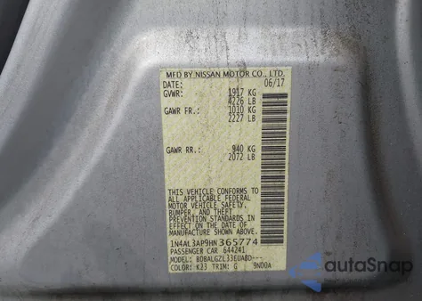 2017 Nissan Altima 2.5 S from USA, damaged, VIN 1N4AL3AP9HN365774